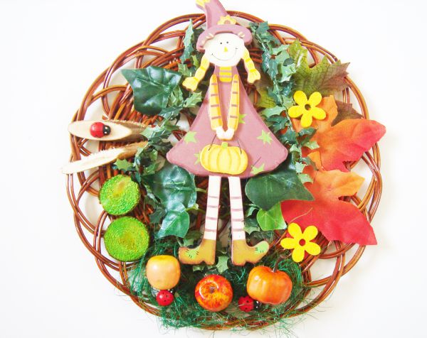 Wanddeko - Herbstgesteck Blumengesteck kleine Gärtnerin -Türkranz